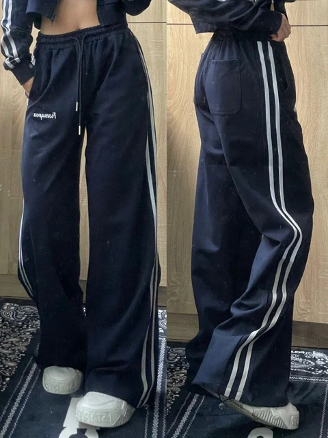 Vintage Adidas Track Pants Navy Blue White 3 Stripes Polyester Y2K