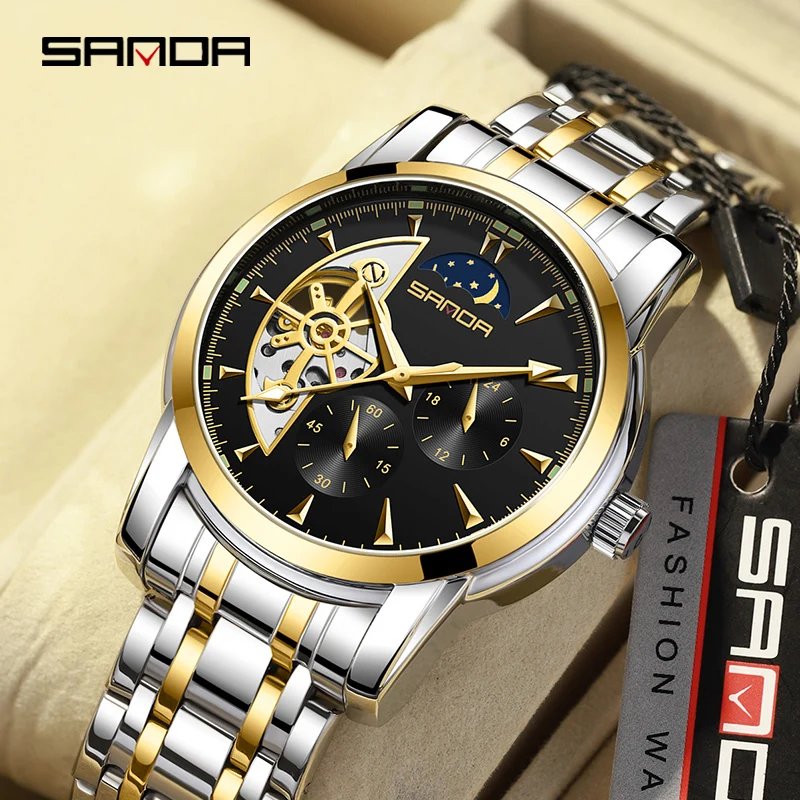 

SANDA Luxury Brand Classic Men Mechanical Watch New Fashion Stainless Steel Tourbillon Watches 30M Waterproof Relogio Masculino