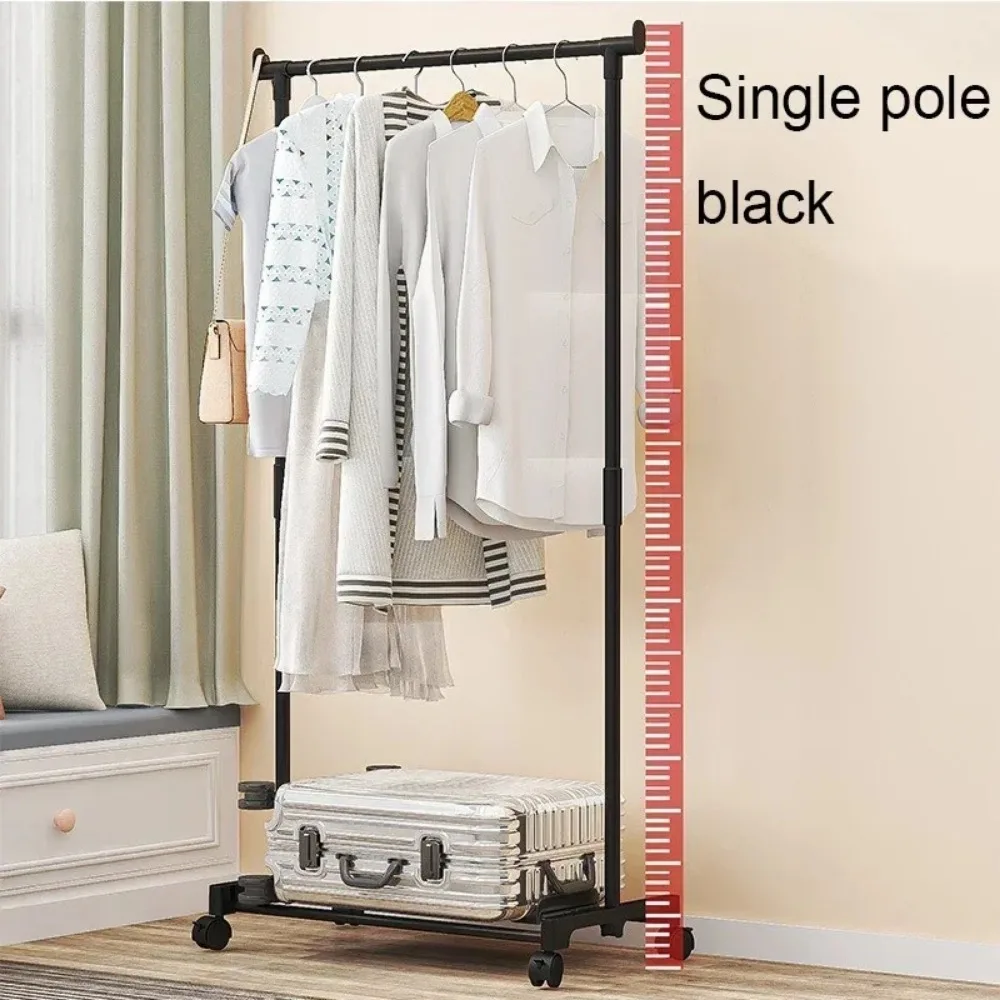 Clothes Rack Movable Double Rod Floor Bedroom Shelf Simple Assembly Multifunctional Household Hanger