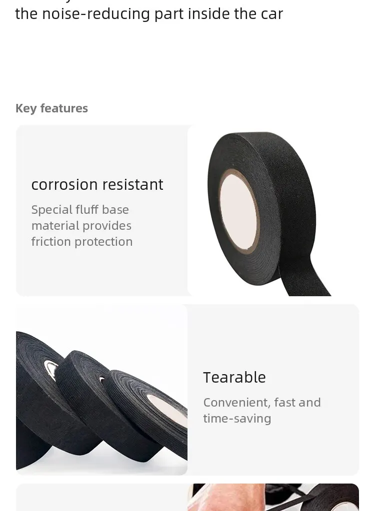 Description Picture 5 of item15 Meters Black Three Widths Of Fleece Tape High Temperature Automotive Wire Harness Tape Insulation Electrical Electrical Tape