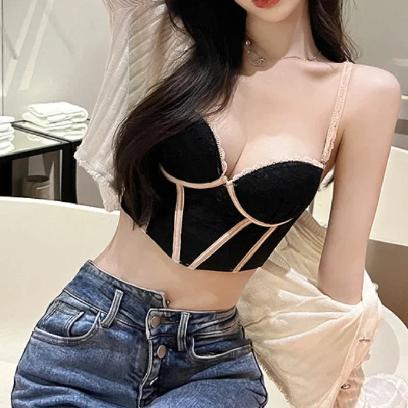 Hot Girl Bustier Top Women Sexy Shapewear Lingerie Bralette Mesh Transparent Corsets Club Lace Crop Top Bra Underwear Fajas New