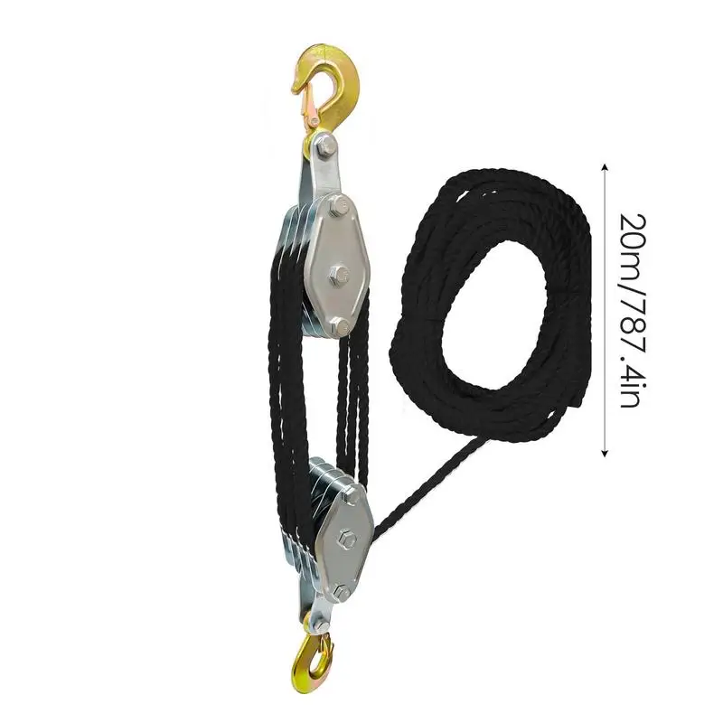 Rope Pulley Hoist 50 Ft 3/8 Rope Pulley Hoist With 5:1 Lifting Power 2200 Lbs Breaking Strength Heavy Duty Pulley System Rope 6