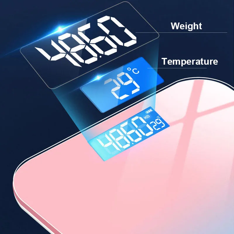 Gradient Color Digital With Measuring Tape Headband LCD Display Smart USB Charging Bathroom Weight Loss Scale_voghion.com