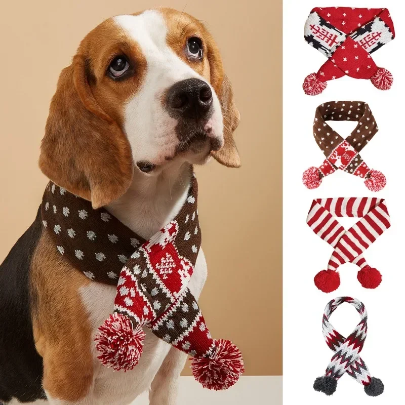 ChristmasDogScarfKnittedElkScarfStripedHairBallPetCatandDog