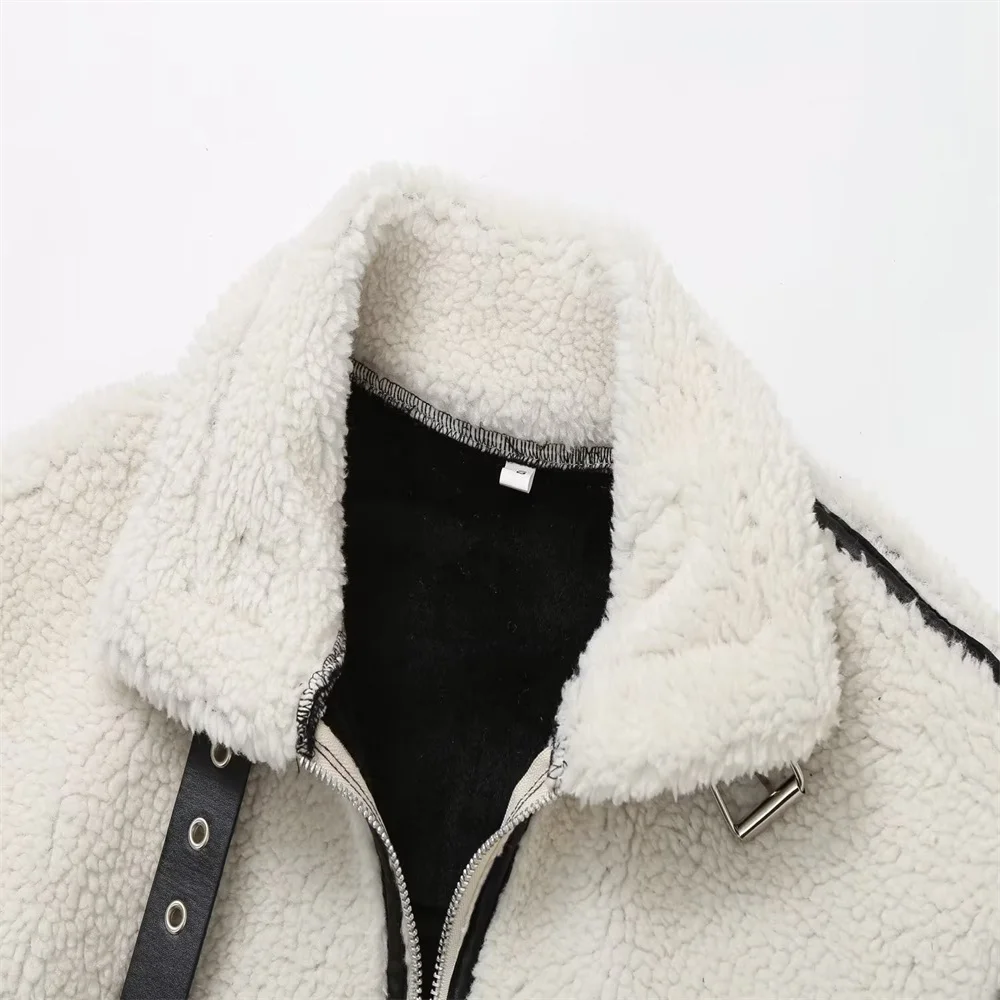 PB&ZA 2023 Autumn New Women's Wear European and American Style Casual Fur One Piece Lamb Wool Contrast Color Plush Warm Jacket C 4