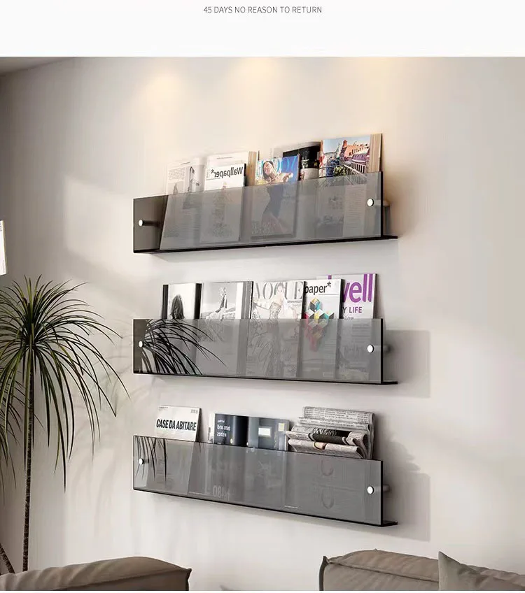 Description Picture 4 of itemCreative Acrylic Storage Shelf Magazine Shelf Wall Mounted Book Shelf Wall Mounted Rack Newspaper Magazine Decor Shelf ZC849