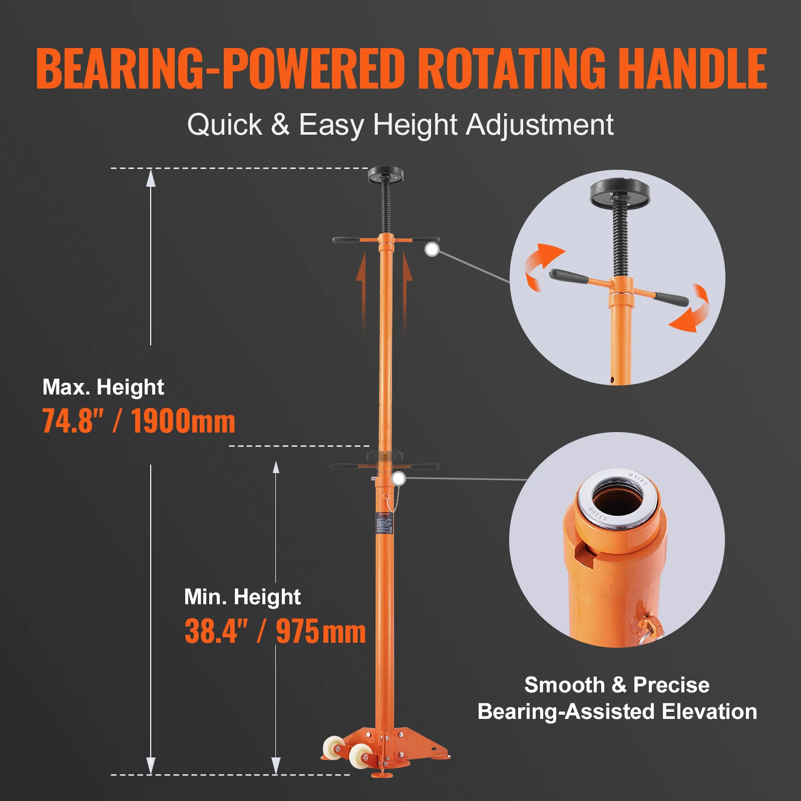 VEVOR Underhoist Stand 3/4 Ton Capacity Pole Jack, Lifting from 43.3" to 70.9" Triangular Base Two Wheels Automotive Support 3