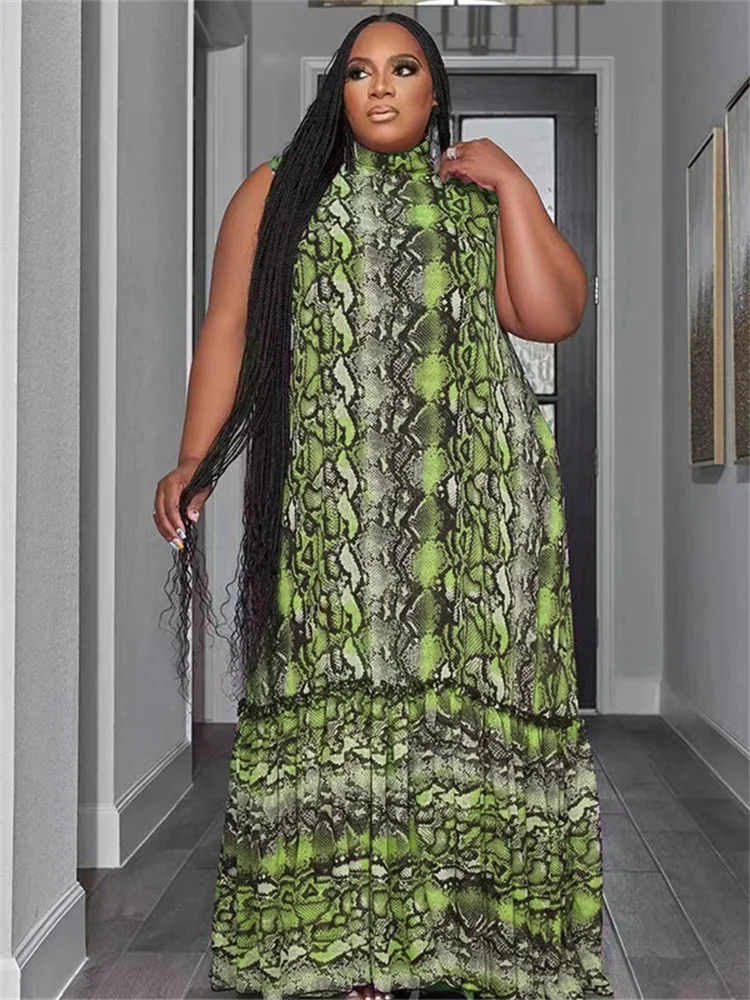 Wmstar Plus Size Dresses for Women Printed Sleeveless Loose Stretch Elegant Holiday New In Dress Summer Wholesale Dropshipping