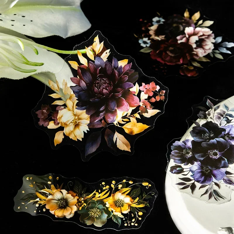 Dark Style Flower Sticker Dark Night Bloom Collection Shadow Moon School Supplies Pack Scrapbook cut 151*101mm 20Pcs