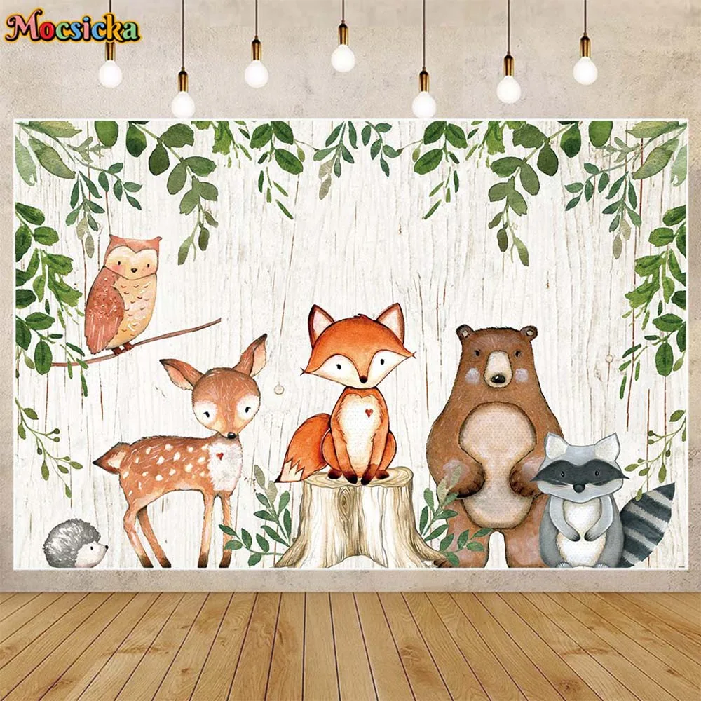 Photo Backdrop Animals Newborn Baby Shower Photo Background Woodland Party Decorations Banner Fox Bear Photography Backdrops Photo Studio Props