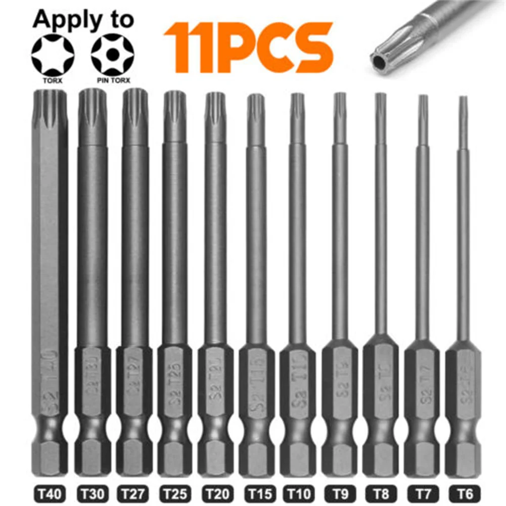 11pcs Torx Screwdriver Bit Set 6.25mm Hex Shank Security Head