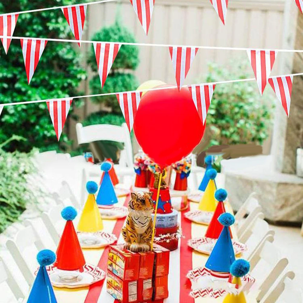 Party Decorations 10/30M Carnival Theme Party Flag Decorations White Striped Pennant Triangle Bunting For Circus Birthday Party