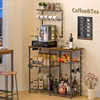 Bakers Rack with Power Outlet, Kitchen Microwave Stand with 10 S-Shaped Hooks, 6-Tier Coffee Bar Station 6
