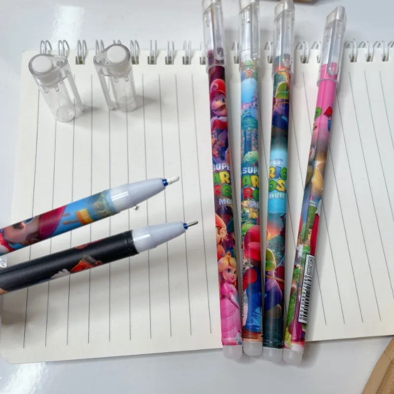 12pcs 슈퍼 마리오 브라더스 지울 수있는 펜 애니메이션 0.5mm 블랙 젤 펜 학교 사무용품 편지지 학생 쓰기 중립 펜 선물