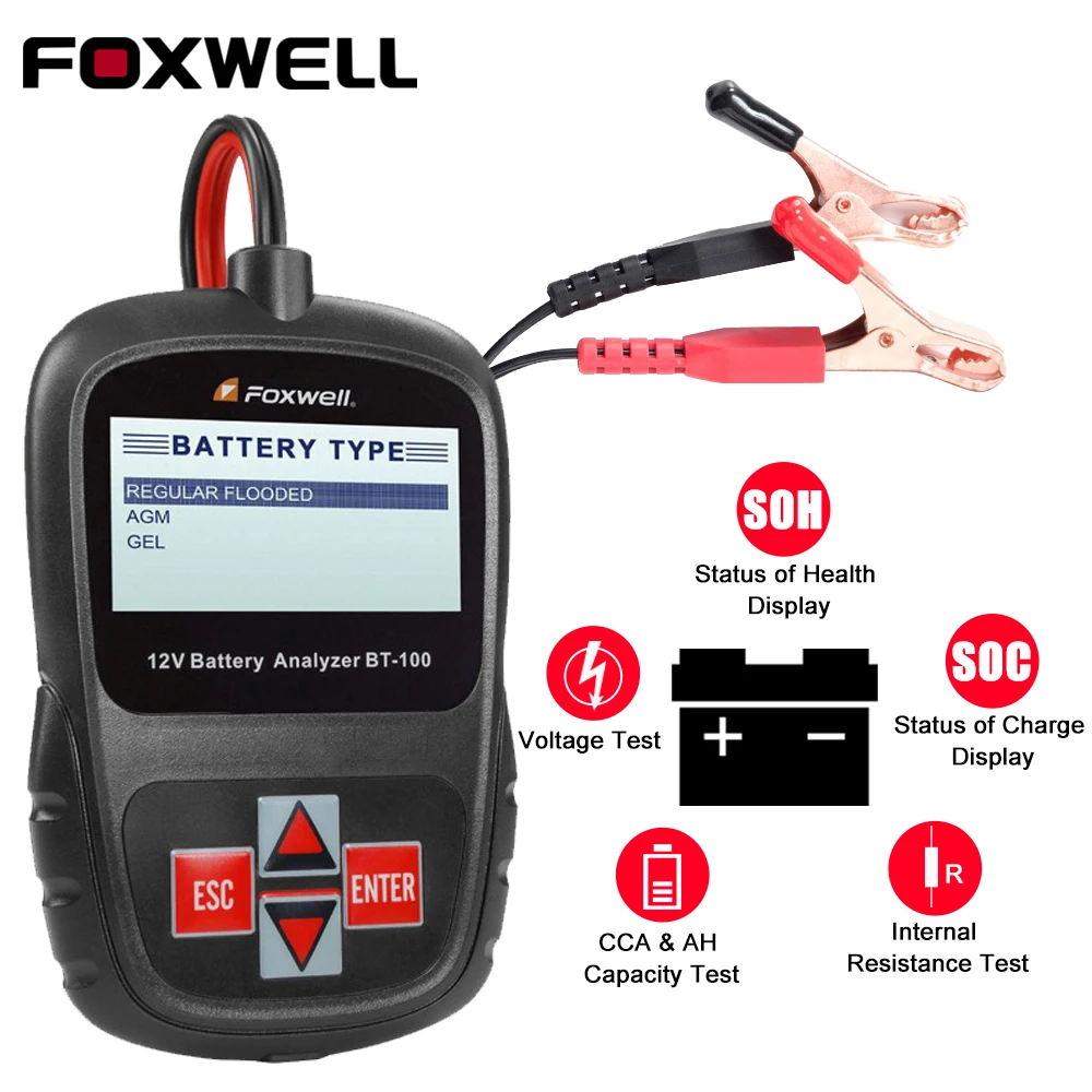 FOXWELLBT100Pro12VCarBatteryTesterforLeadAcidFloodedAGMGEL