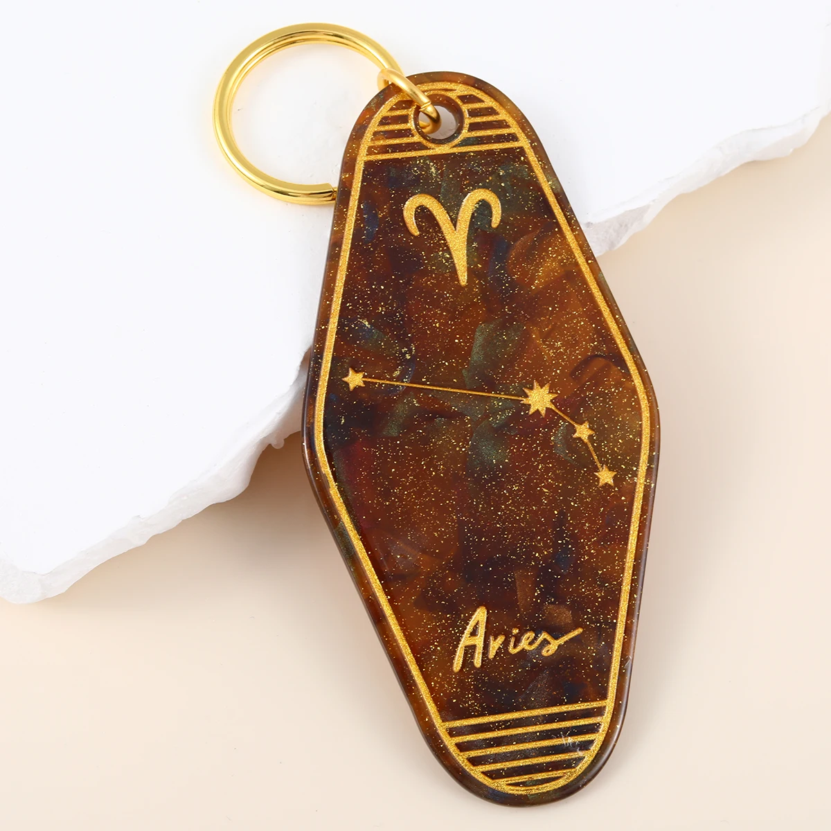 1 pieces acrylic 12 Zodiac Sign glitter Retro Motel Keychain