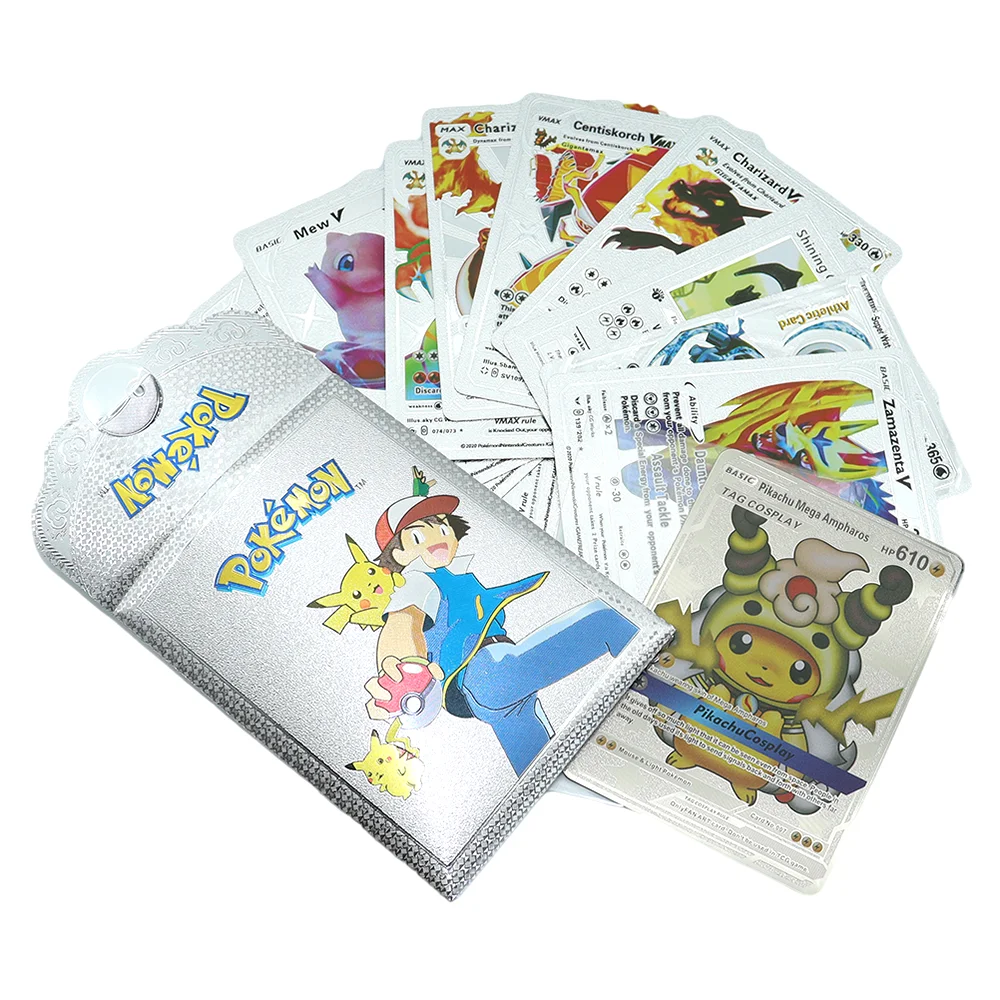 DIY Silvery Pokemon cards 55Pcs/Box English version Pikachu Charizard Vmax  Vstar Shiny Card Birthday gift for children - AliExpress