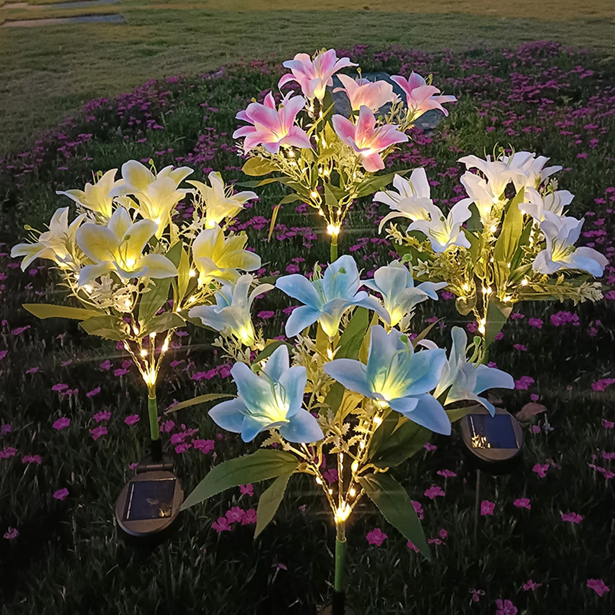 Solar Lily Lantern 7 Heads LED Artificial Flower Lantern is used for outdoor courtyard garden decoration lawn ground plug lights