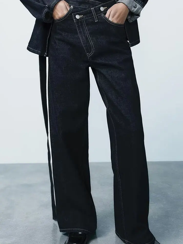 HH Women's Straight Jeans Fashion 2025 High Waist Loose Casual Wide Leg Trousers CommutingFemale Streetwear Denim Pants