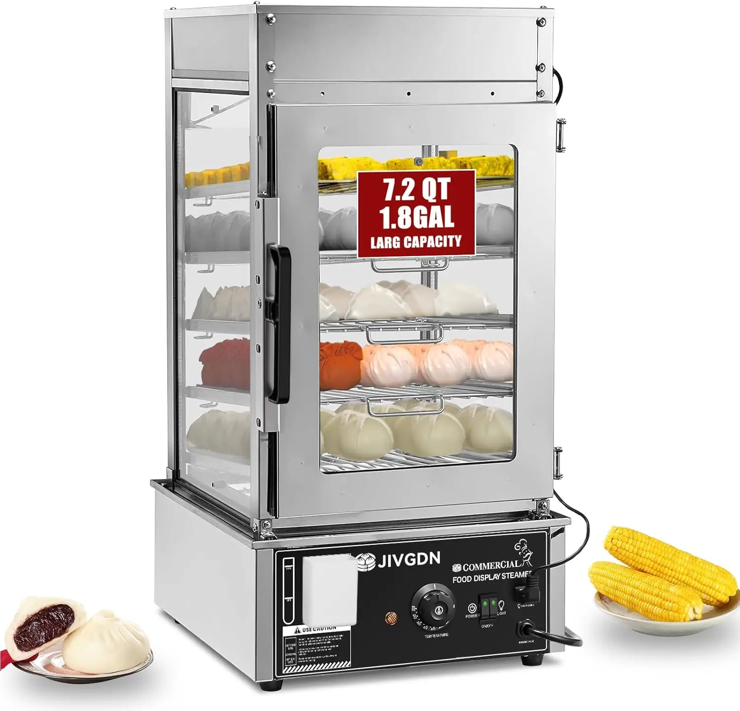 Commercial Food Steamer Display-Electric Steamer for Bao Buns Dumpling Hot Dog, Stainless Steel Countertop Commercial Food Ste