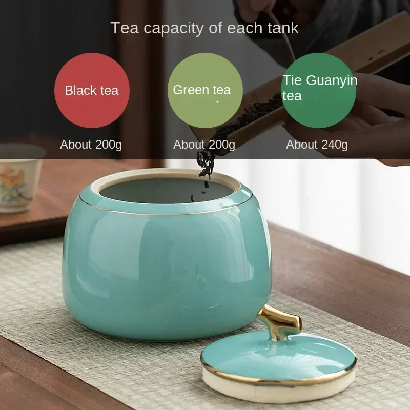 

Tea Style Jar Ceramic Kitchen Container Storage Sugar Coffee Bean Biscuit Gold-plated Chinese Porcelain Box Sealed