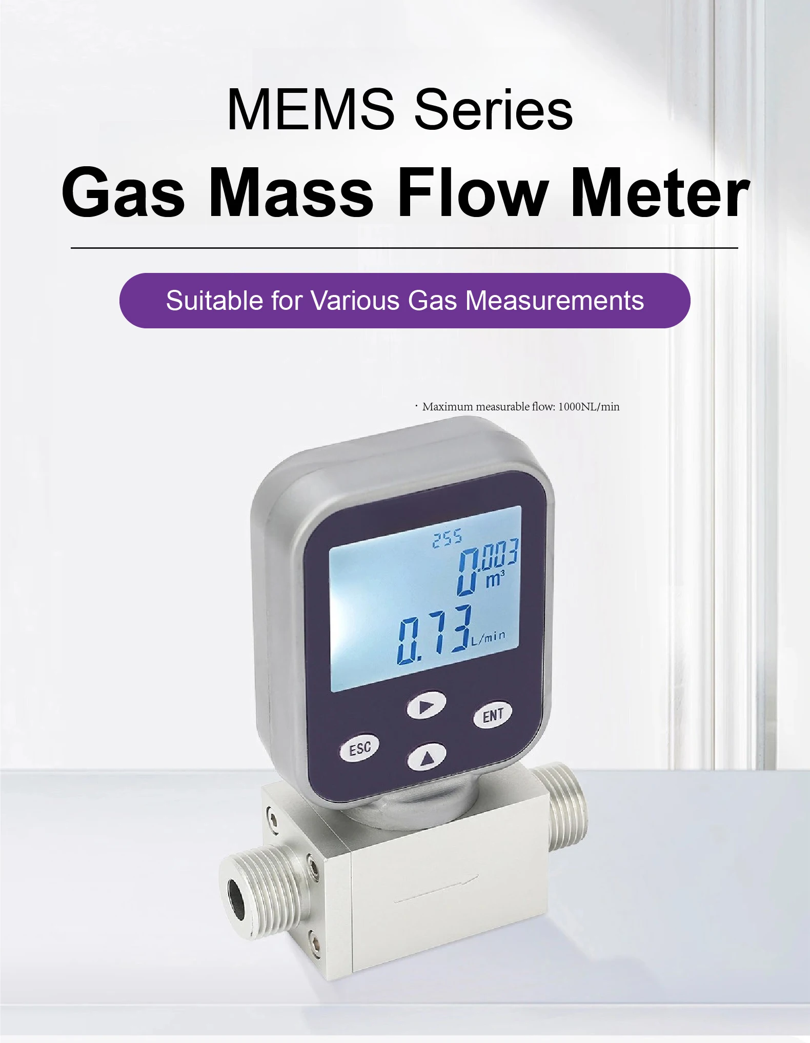MEMS Thermal Gas Mass Flow Meter Sensor Digital Display Air Nitrogen Oxygen CO2