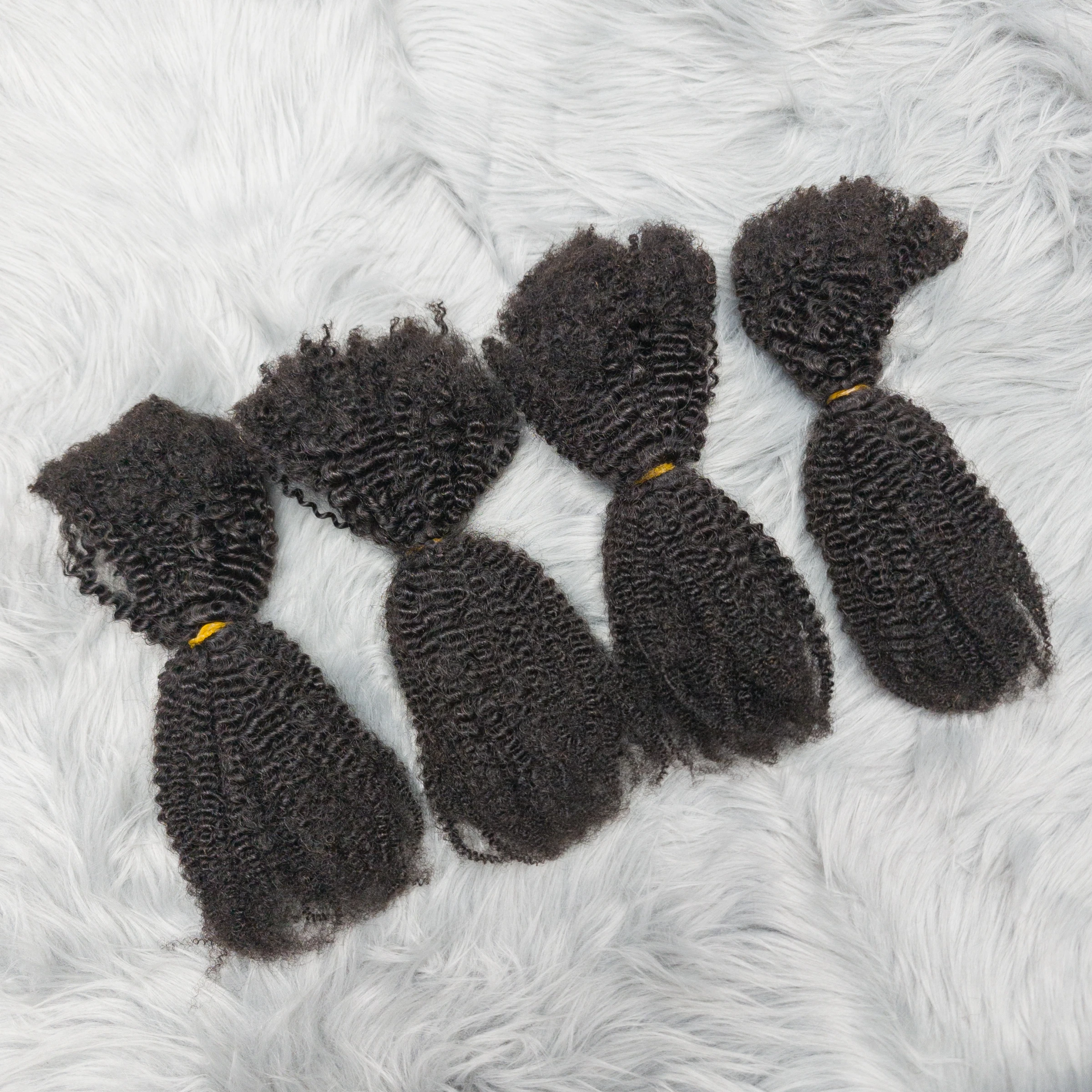 4C Afro Kinky Curly Virgin Human Hair 16" Brazilian Human Hair Extensions Weave Bundles No Weft Weaving for African Black Women 1