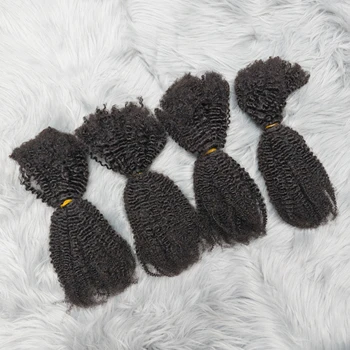 4C Afro Kinky Curly Virgin Human Hair 16" Brazilian Human Hair Extensions Weave Bundles No Weft Weaving for African Black Women 1