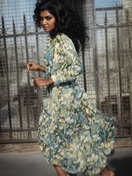 ZaracosHm fashion suit 2024 spring and summer new spring new women's fashion metallic printed shirt + high waist pleated skirt