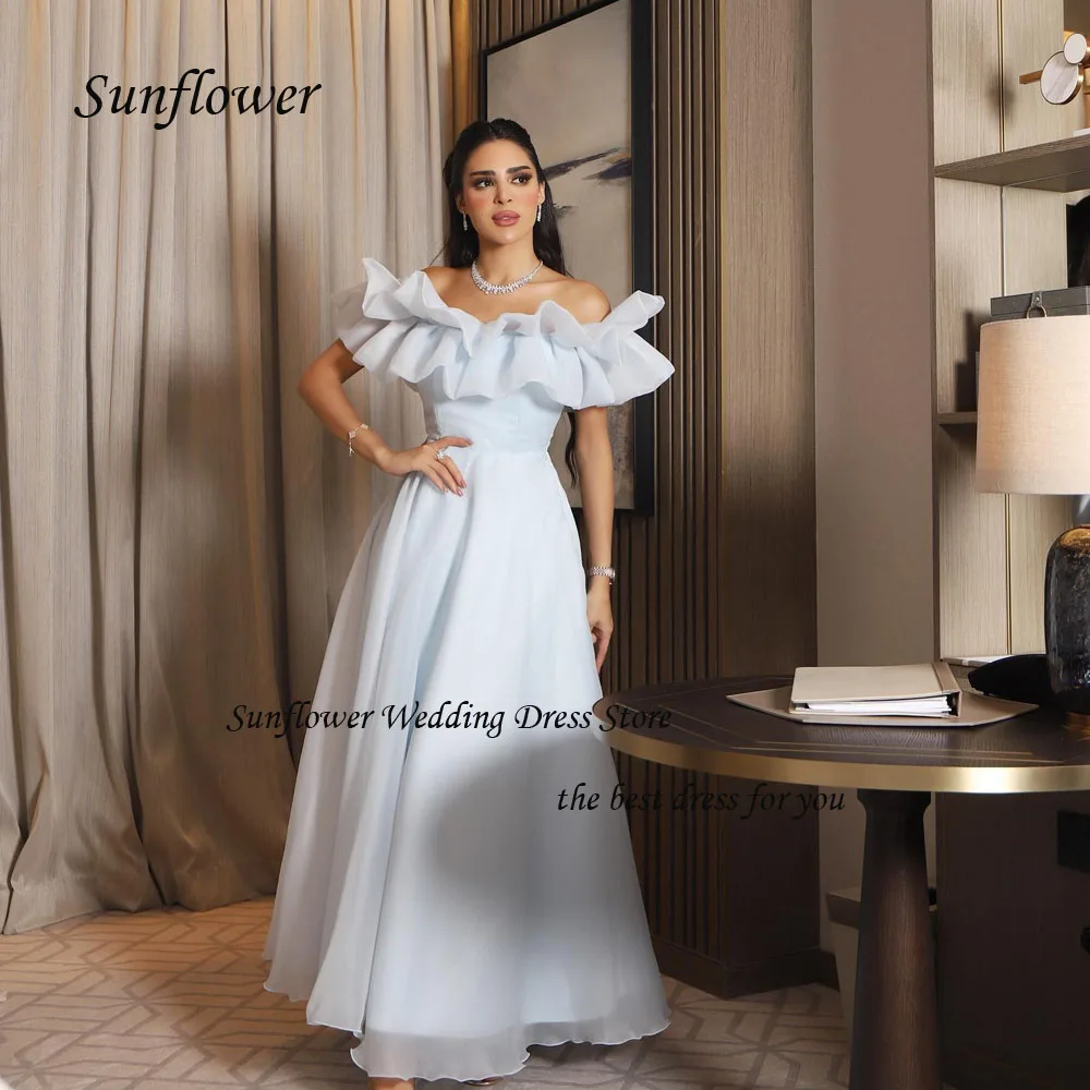 

Sunflower Off the Shoulder Formal Evening Dress 2023 Simple Slim Tulle Prom dress A-LINE Ankle-Length Backless Party Gowns
