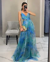 Mode femme printemps automne nouvelle maille imprimé fleuri belle robe de soirée dames robe licou INS vacances robe longue décontractée 2