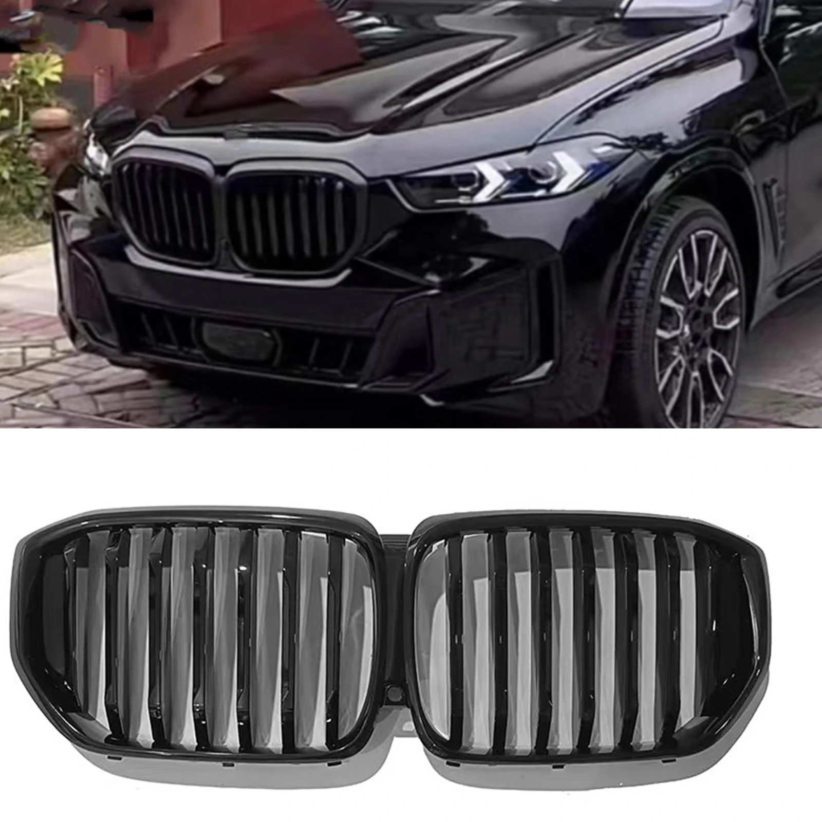 

Front Grille Racing Grill For BMW G05 LCI X5 2023-2024 Single Slat Style Black Car Upper Bumper Hood Mesh Grid With Camera Hole