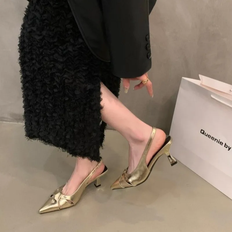 

Босоножки женские с острым носком, пикантные модные роскошные туфли-лодочки, средний каблук, дизайнерская одежда, лето 2024