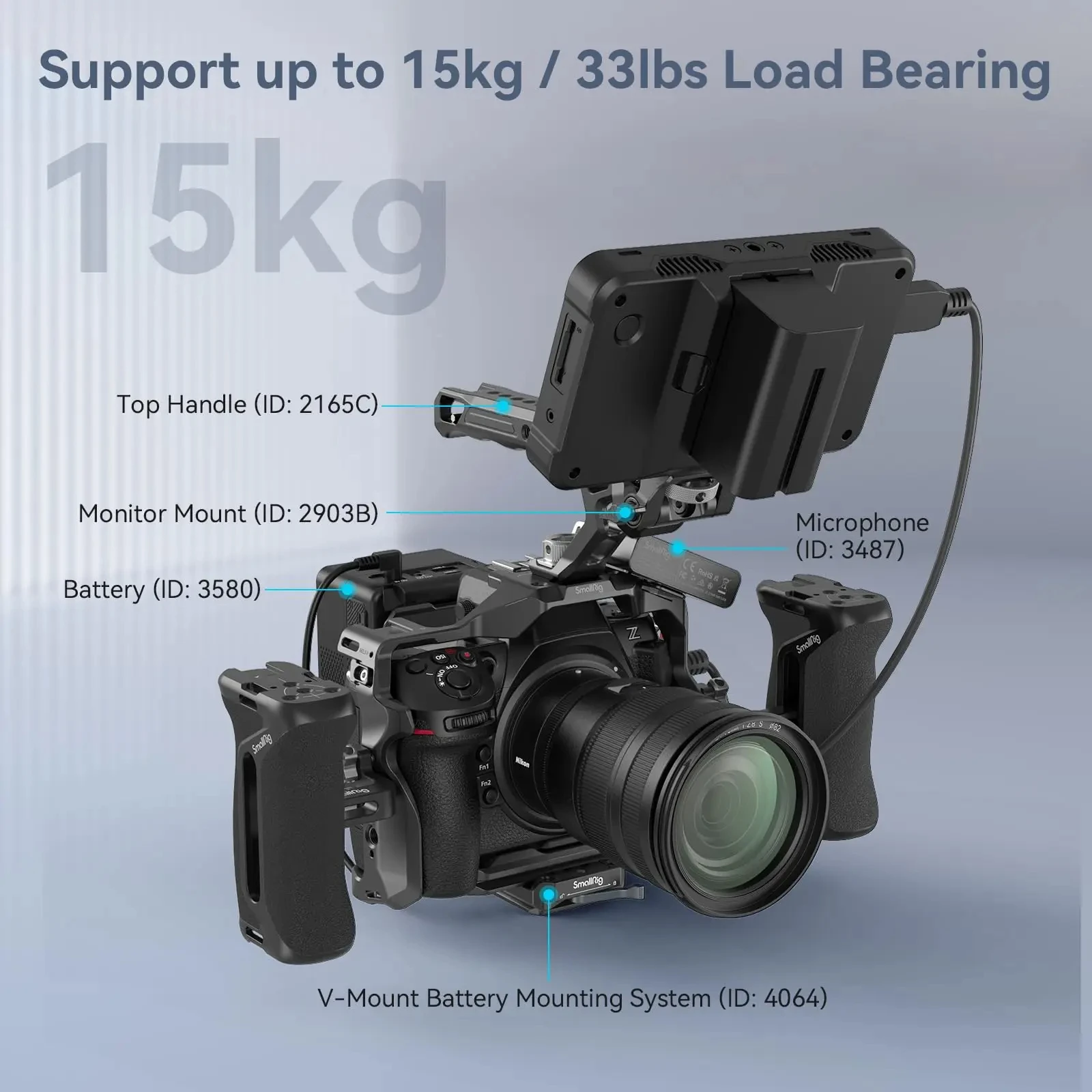 SmallRig 범용 사이드 핸들 4015 DSLR 카메라 핸드 그립, 알루미늄 나사 장착 구멍 및 콜드 슈, 마이크 DIY 옵션