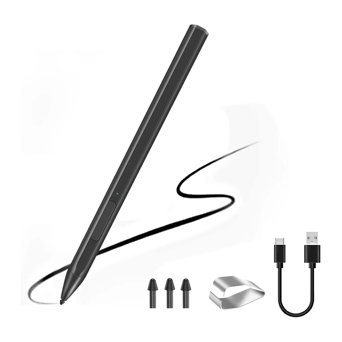 Penna Stilo Magnetica Per Surface Pro 3/4/5/6/7 Pro X Go 2 Book Latpop 4096 Livelli Pressione Palm Rejection-Nero