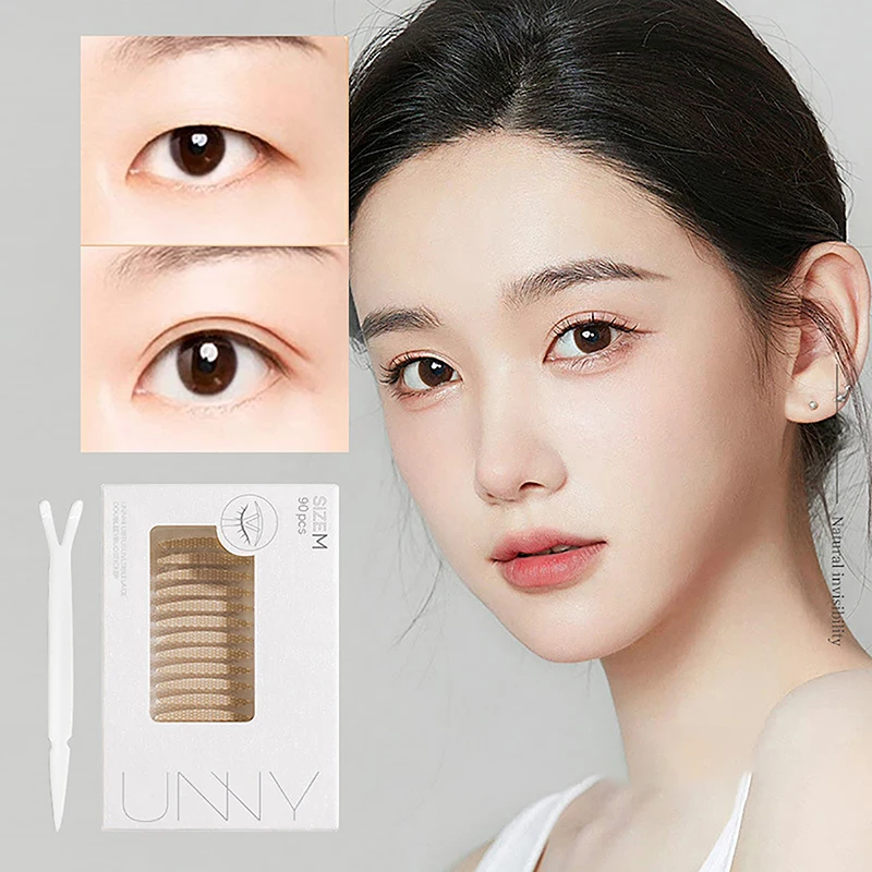 Double Fold Eyelid Tape 90Pcs Double eyelid tape Invisible Double Eyelid Self-Adhesive Stickers Lace Eye Lift Strip Gauze Mesh-Lace Tape Eye Tape Tool