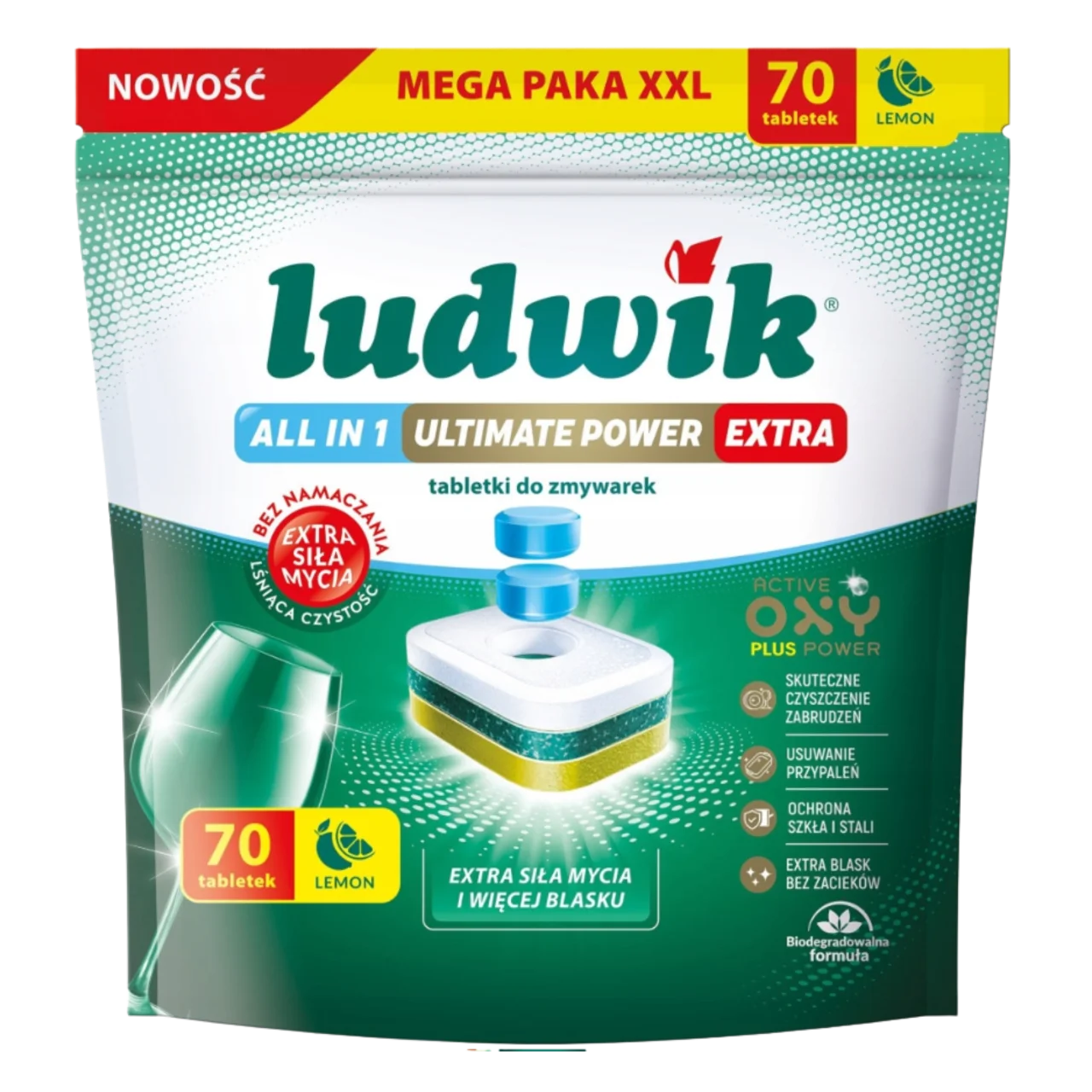 LUDWIK Tabletki do Zmywarek All in One Ultimate Power Extra Cytryna 70SZT z Polski za $13.88 / ~51zł