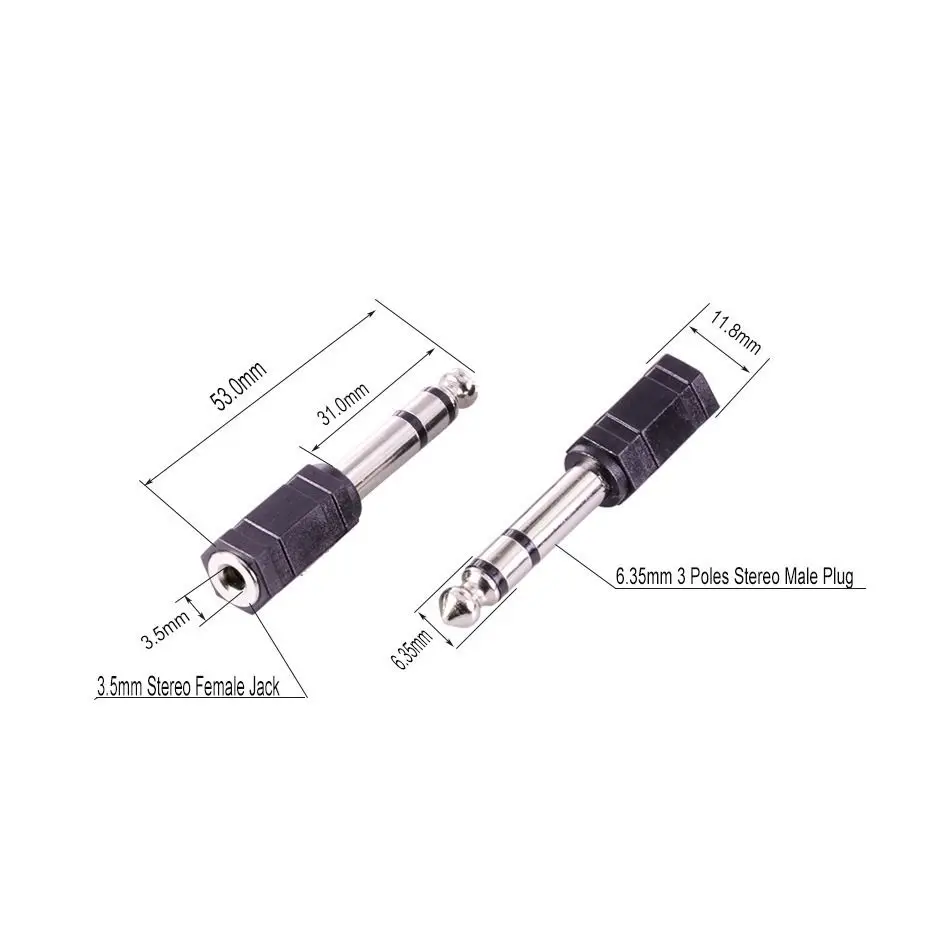 1pcs Jack 6.35 mono3.5mm Audio Connector Adapter 6.35MM Mono Plug to 3.5 STEREO/MONO JACK Guitar Connector