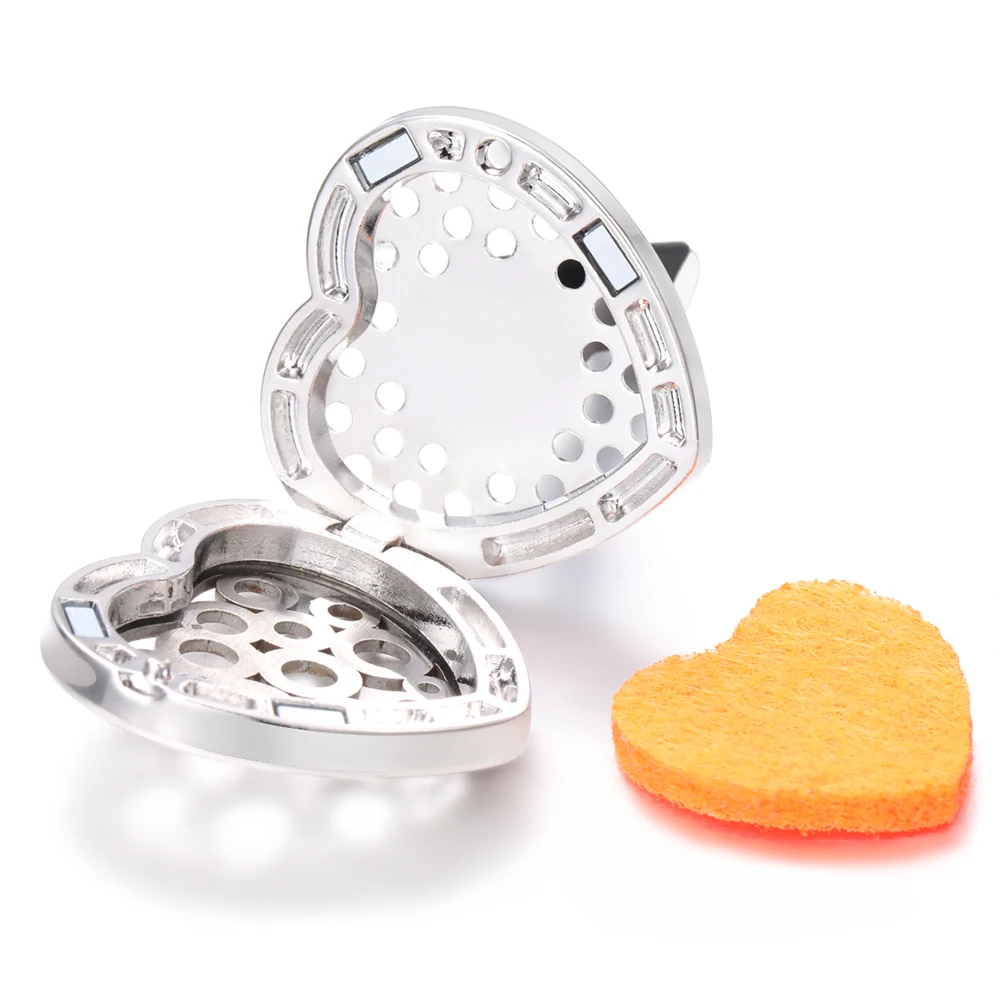 Heart Shape Car Aromatherapy Diffuser Pendant Car Vent Clips Tree of Life Stainless Steel Perfume Essential Oil Locket Jewelry