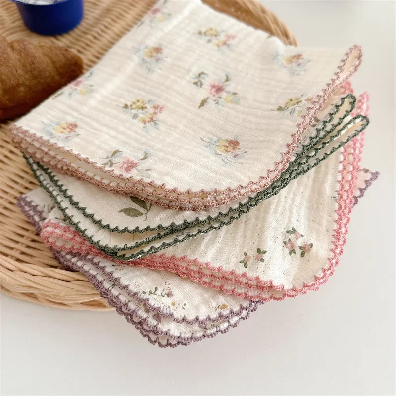 Four in a Set Cotton Gauze Baby Washcloth Towel Floral Ins Style Baby Bath Soft Square Towel Children Absorbent Handkerchiefs bath towel baby towel