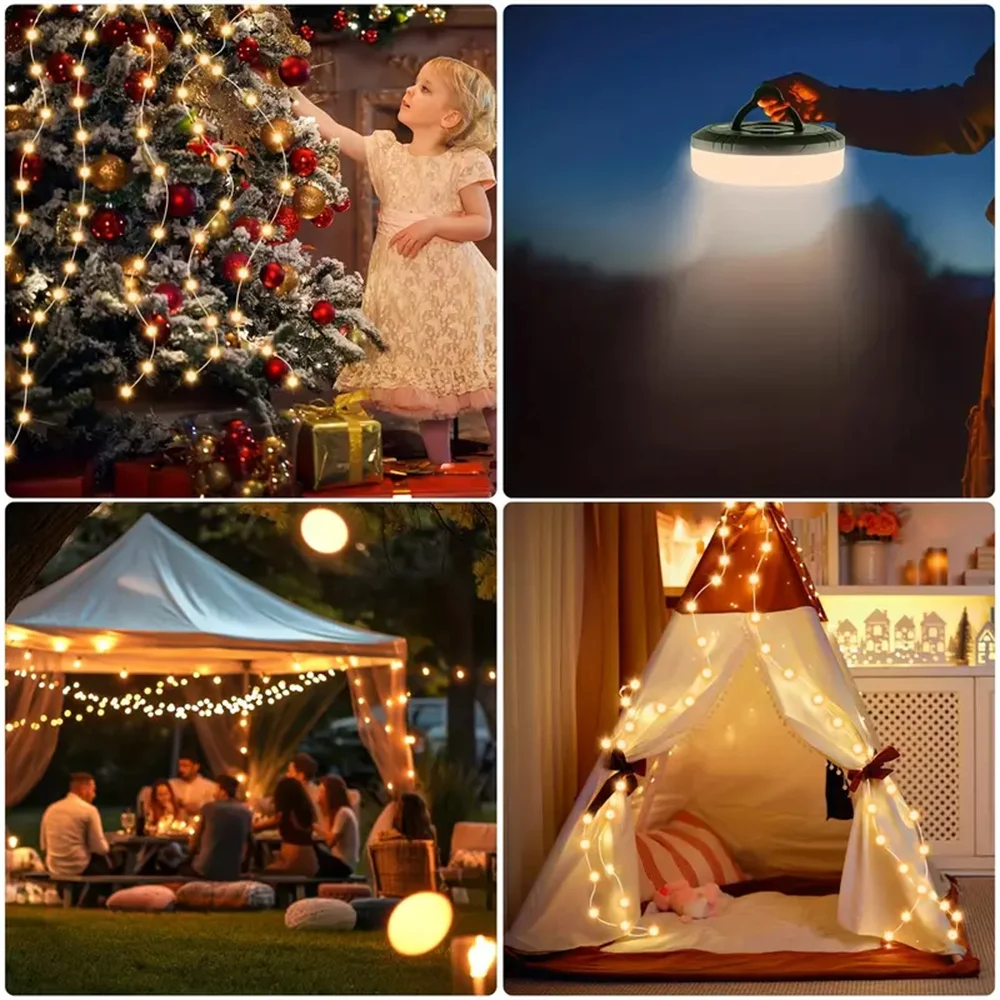 10M Camping String Light 3-in-1 Tent Light Rechargeable RGB&Warm 8 Mode Outdoor/Indoor Hanging LED Fairy For Camping