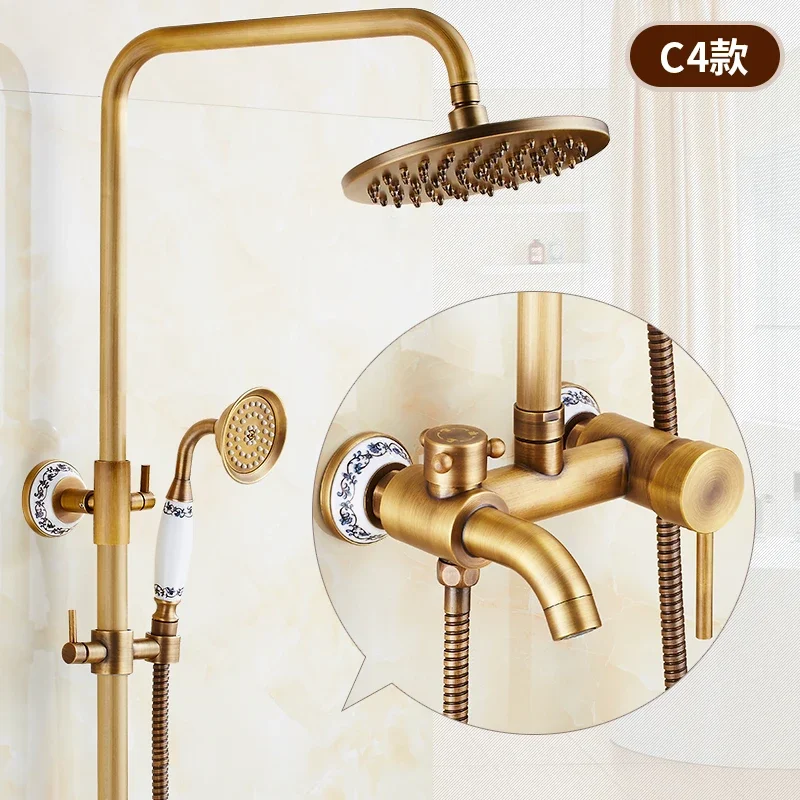 ZGRK Antique Rain Shower Faucets Set Hand Wall Mounted Brass Shower Mixer for Bathroom Bath Rainfall Set shower head,shower set