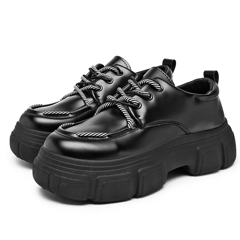 Men Platform Shoes Casual Business Leather Shoes Flats Sneakers Personalized Design Thick Sole British