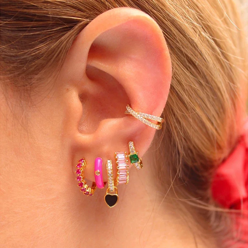 TIANDE Color Zircon Ear Stud Earrings for Women Gold Color Piercing Hoop Drop Chain Dangle Earring Set 2023 Jewelry Wholesale - Image 4