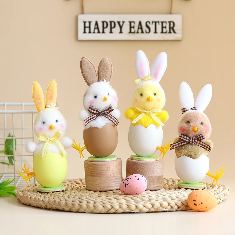 

Easter Standing Doll Bunny Ear Chick Ornaments Easter Hunt Activities Animal Statues Home Decoration Stuffed Plush Toy Kids Gift