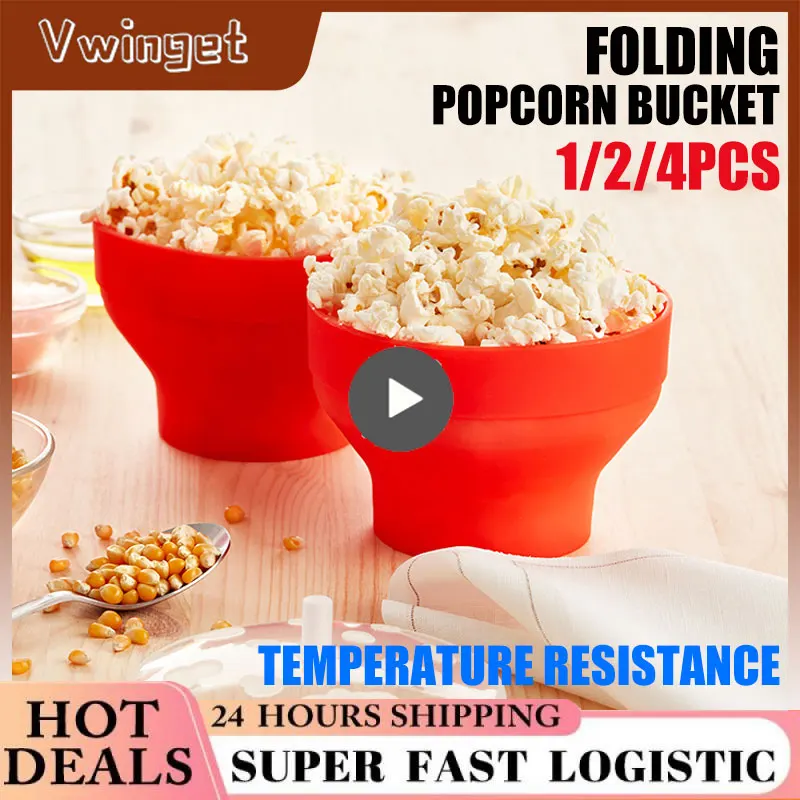 Microwave Popcorn Bowl Bucket Silicone DIY Red Popcorn Maker With Lid
