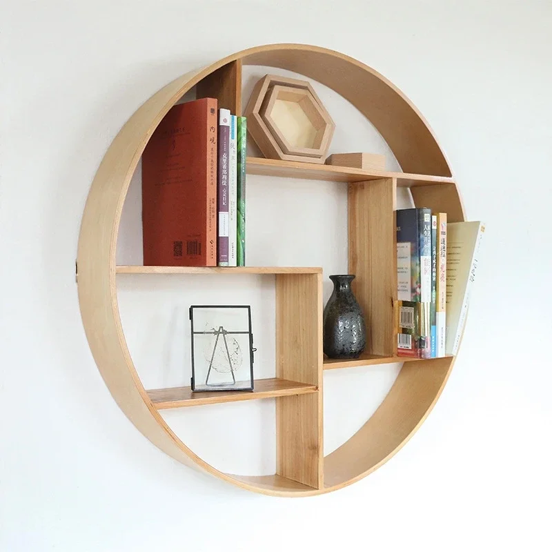 Hexagon Shelf Solid Wood Round On The Nordic Wall Decorative Shelves Grid Storage Rack Living Room Receives Porch Decoration