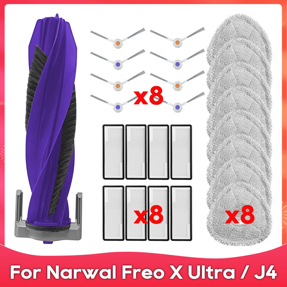 Compatível com o Acessório de Reposição para o Robô Aspirador de pó Narwal Freo x Ultraj4 Escova Lateral Filtro Panos de Limpeza Peça Sobressalente