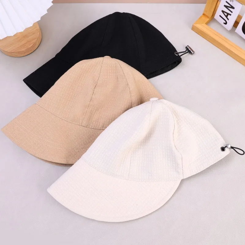 New Hat Women's Autumn Waffle Bucket Hat Women's Solid Color Drawstring Peaked Cap Wide Brim Sunshade Fisherman Hats Sunshade