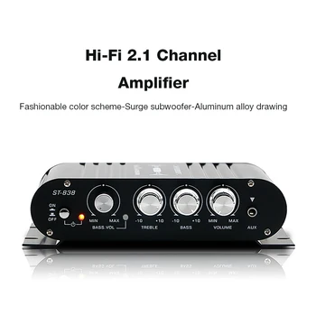ST-838 HiFi 2.1 Channel Power Amplifier Stereo Bass Sound Amp RMS 80W*2 Class D Mini Media Player MP3 Car Black Home Amplify 4